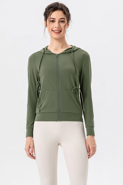 Drawstring Zip Up Hooded Active Outerwear.