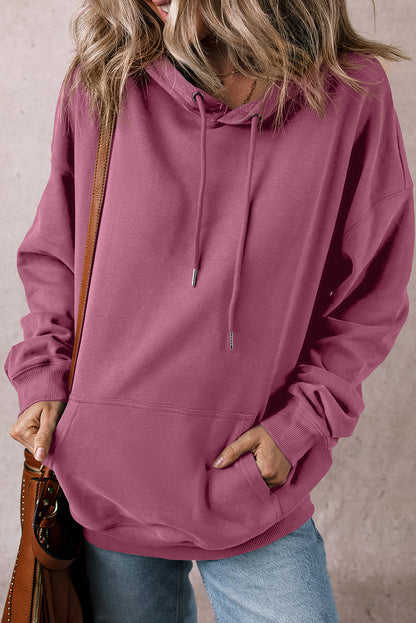 Valerian Solid Kangaroo Pocket Drawstring Loose Fit Hoodie