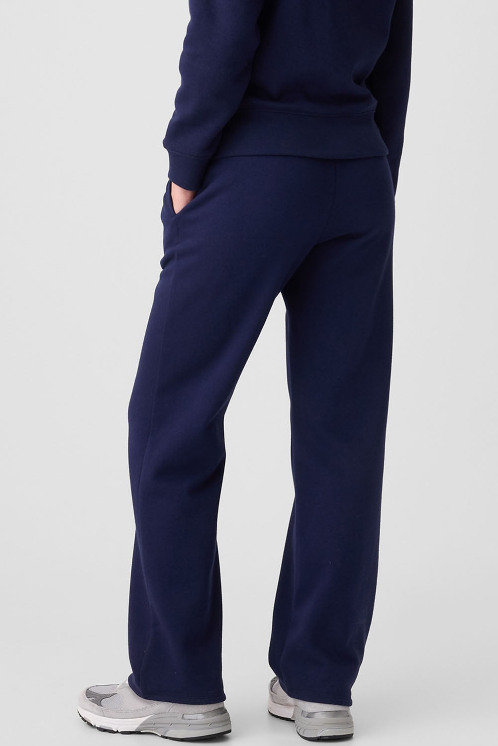 Navy blue fleece pants with drawstring