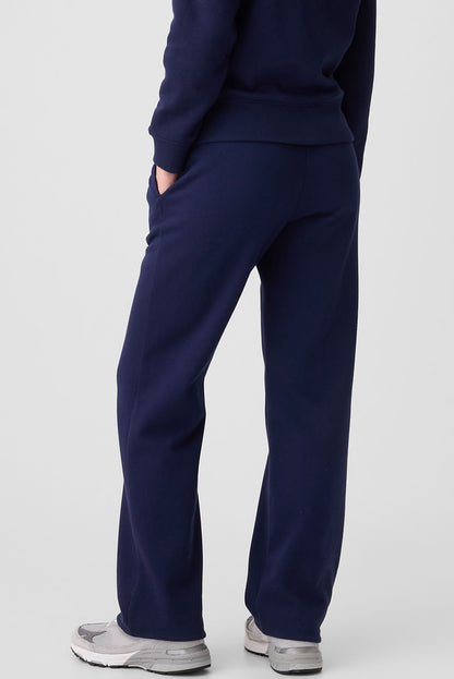 Navy blue fleece-lined casual pants with drawstring waist