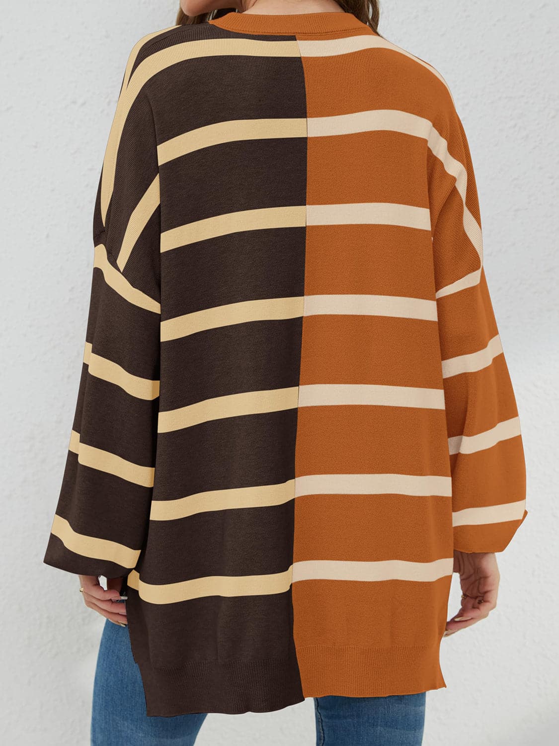 Striped Round Neck Long Sleeve Sweater.