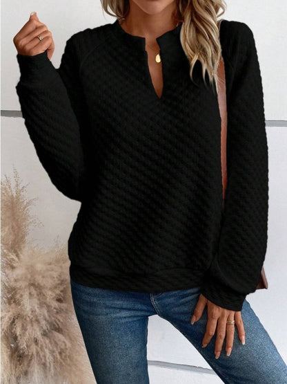 Notched Long Sleeve Sweatshirt.