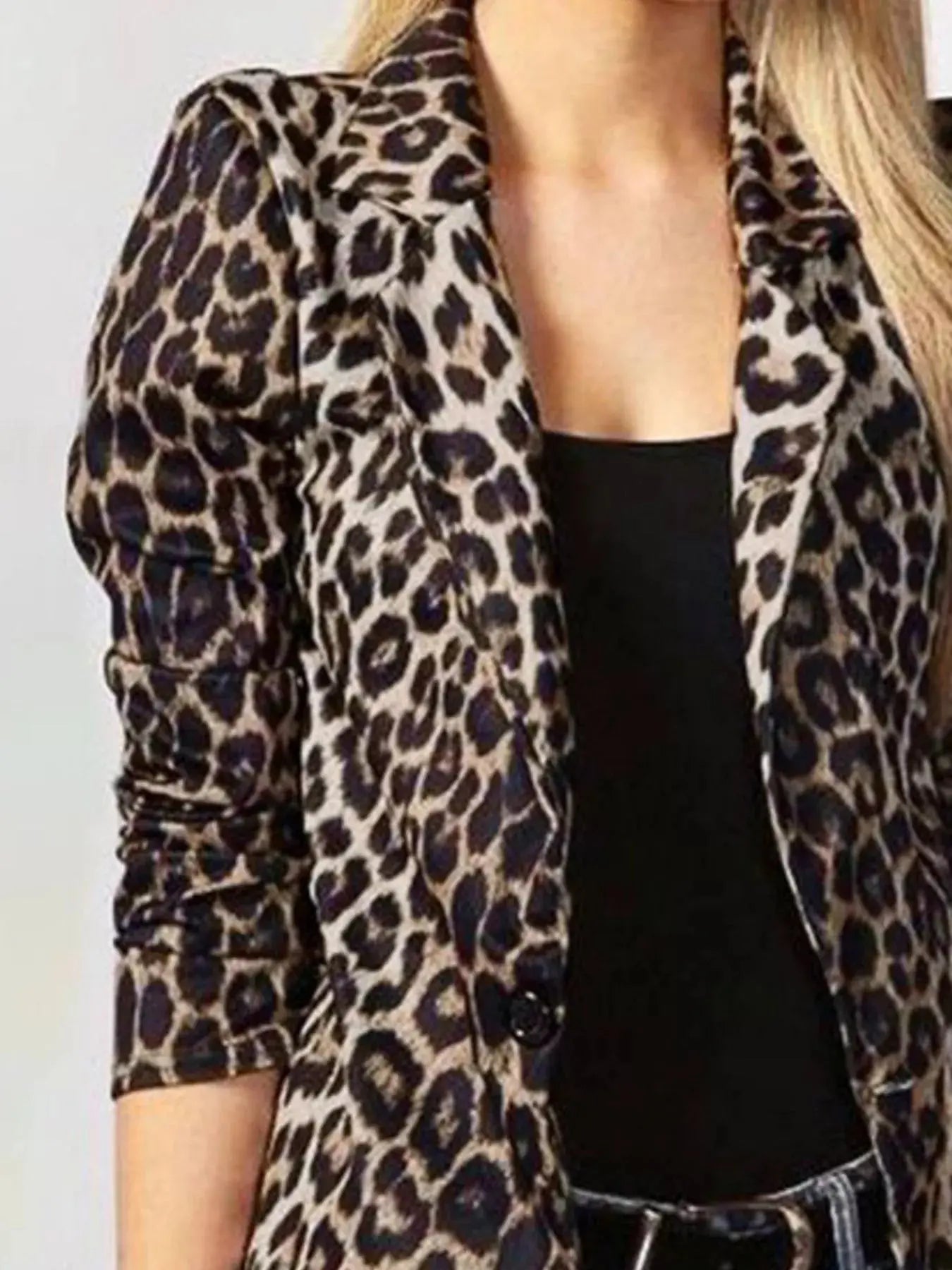 Leopard Print One Button Blazer Simply Love