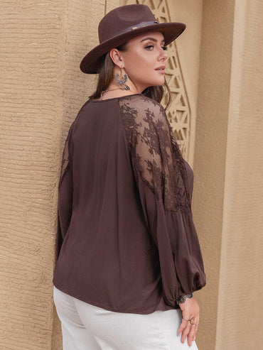 Plus Size Lace Detail Tie Neck Long Sleeve BlousePlus Size Lace Detail Tie Neck Long Sleeve Blouse
 
 Upgrade your wardrobe with our Plus Size Lace Detail Tie Neck Long Sleeve Blouse, a versatile piece that effortlLove Salve Size Lace Detail Tie Neck Long Sleeve Blousejust arrived