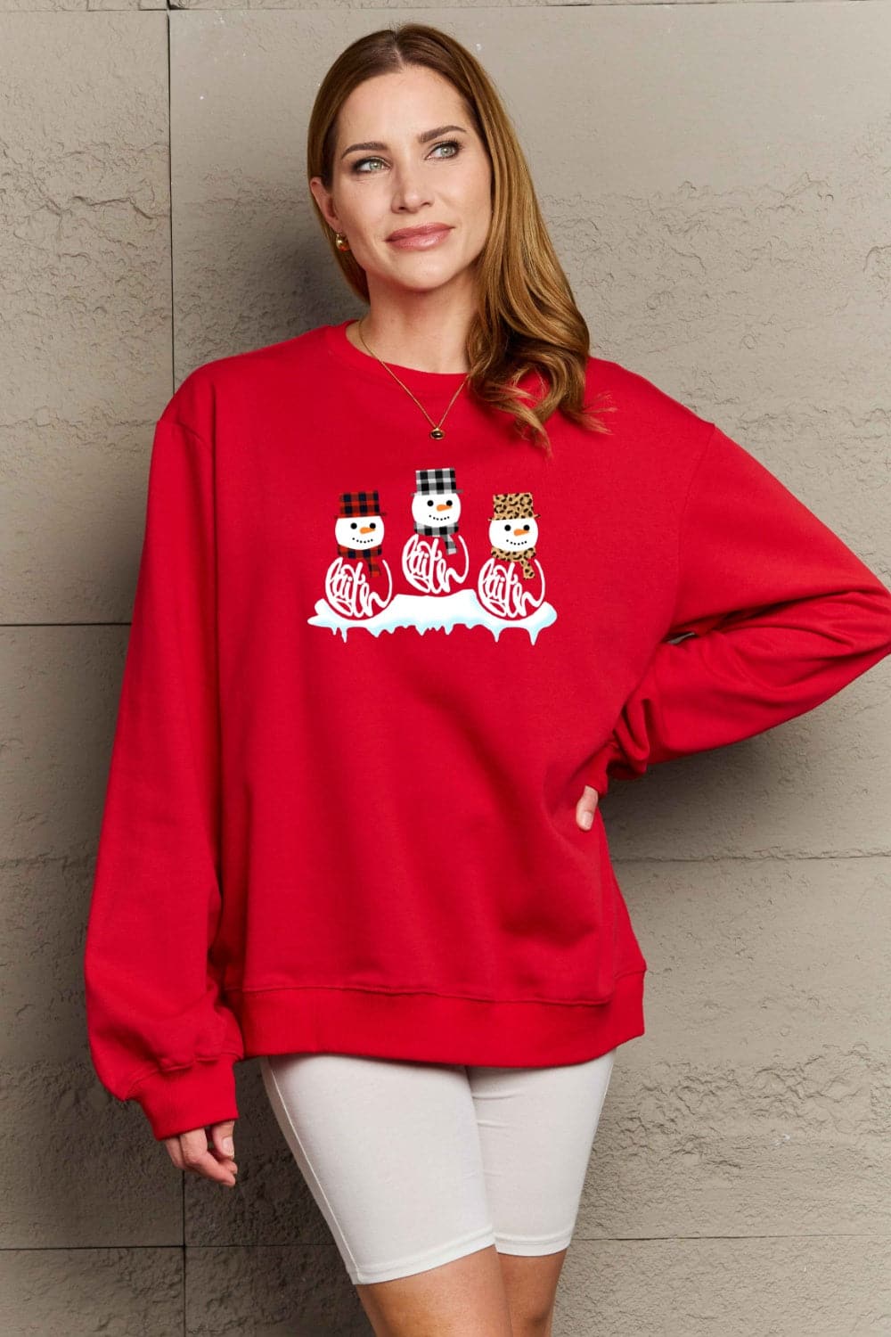 Simply Love Full Size Snowmen Graphic Sweatshirt.