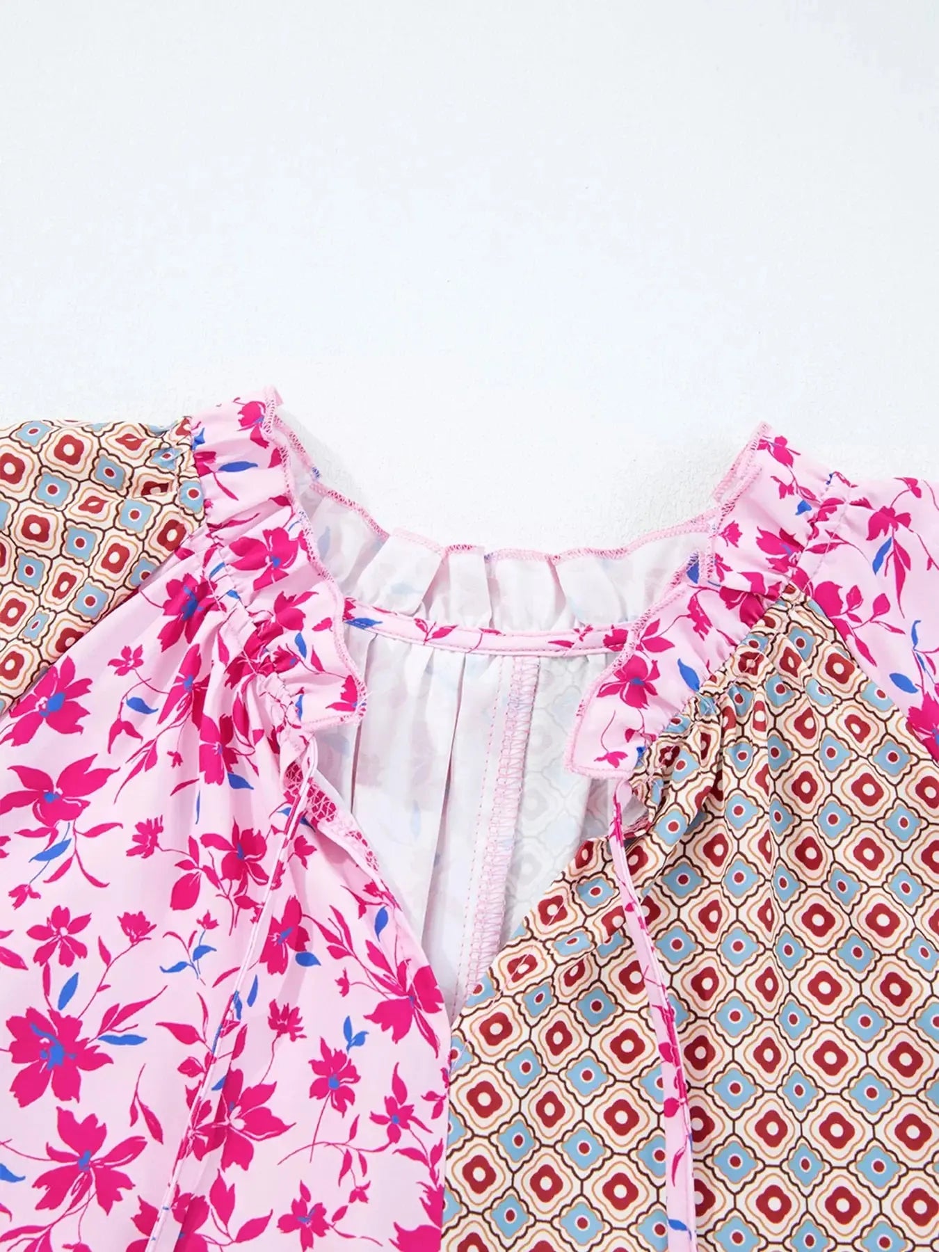 Boho Mixed Floral Drop Shoulder Bubble Sleeve Blouse Simply Love