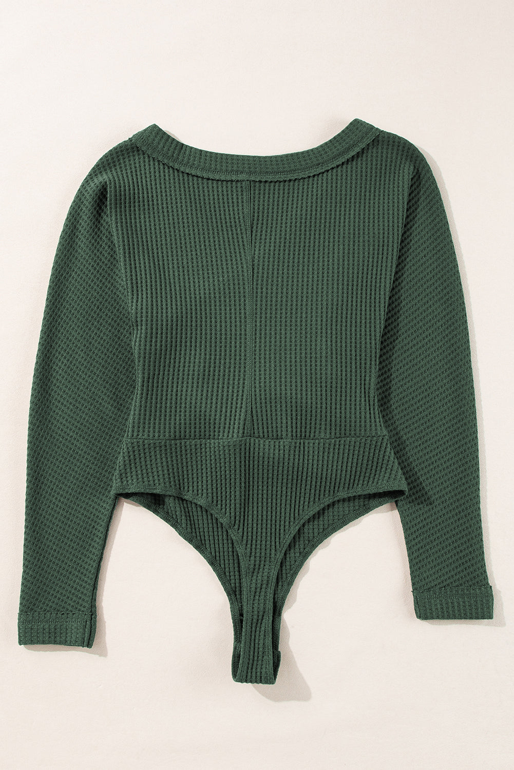 Chic blackish green ribbed knit wrap bodysuit with V-neck design