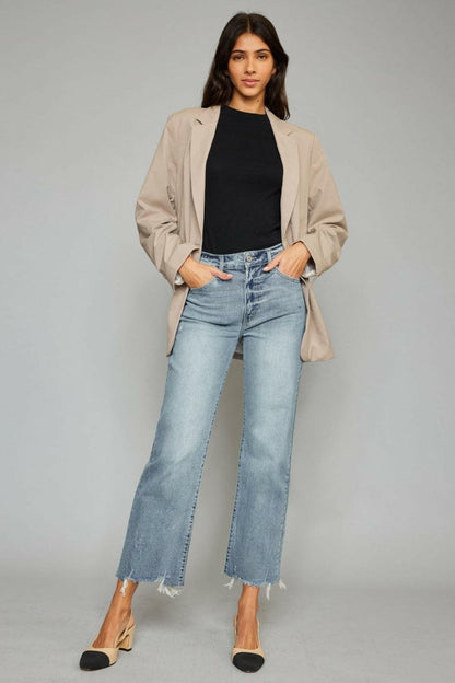 Kancan High Waist Raw Hem Cropped Wide Leg Jeans.