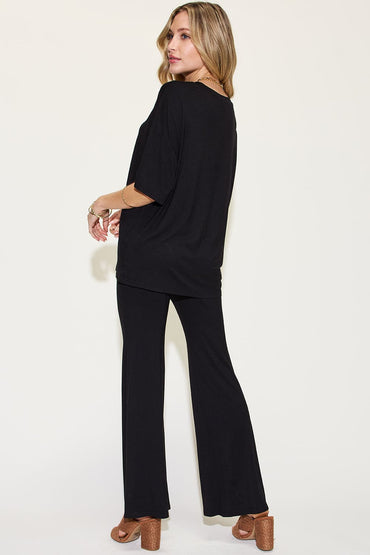 Bamboo bliss: Relaxed drop shoulder tee and flare pants set