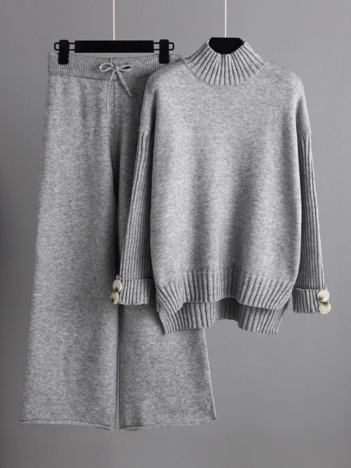 Chic Basic High-Low Turtleneck Sweater Set with Pants