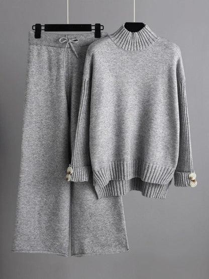 Chic Basic High-Low Turtleneck Sweater Set with Pants