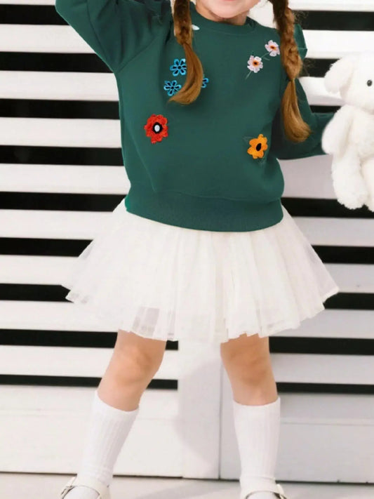Children's Floral Embroidered Crew Neck Sweatshirt Simply Love