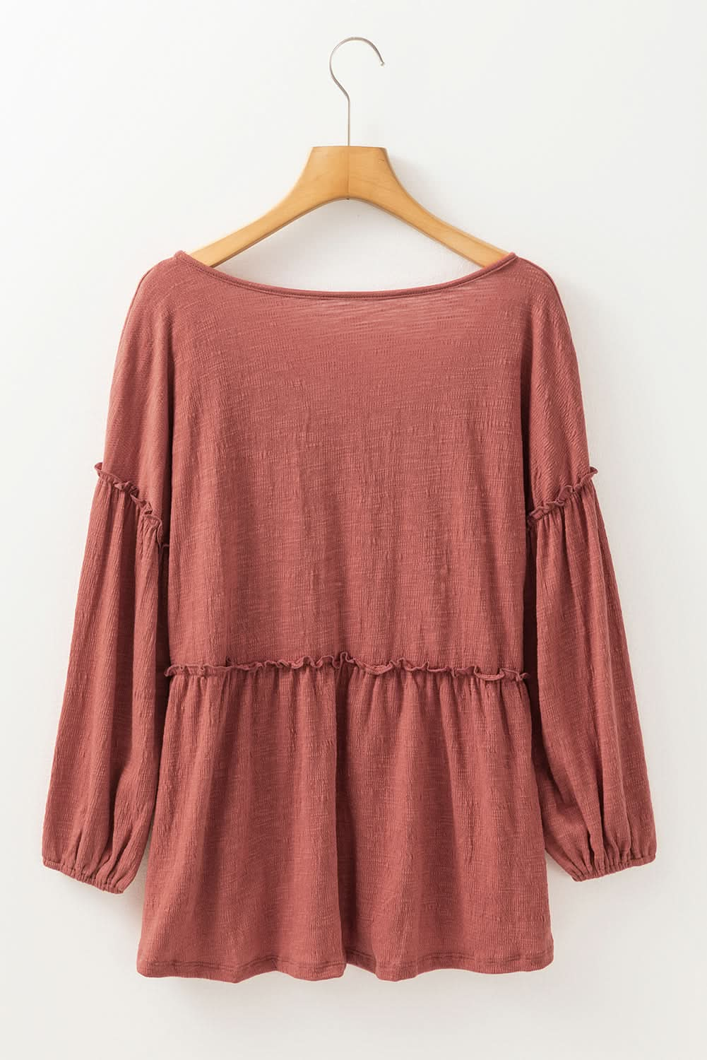 Frilled Sheer V-Neck Long Sleeve Top