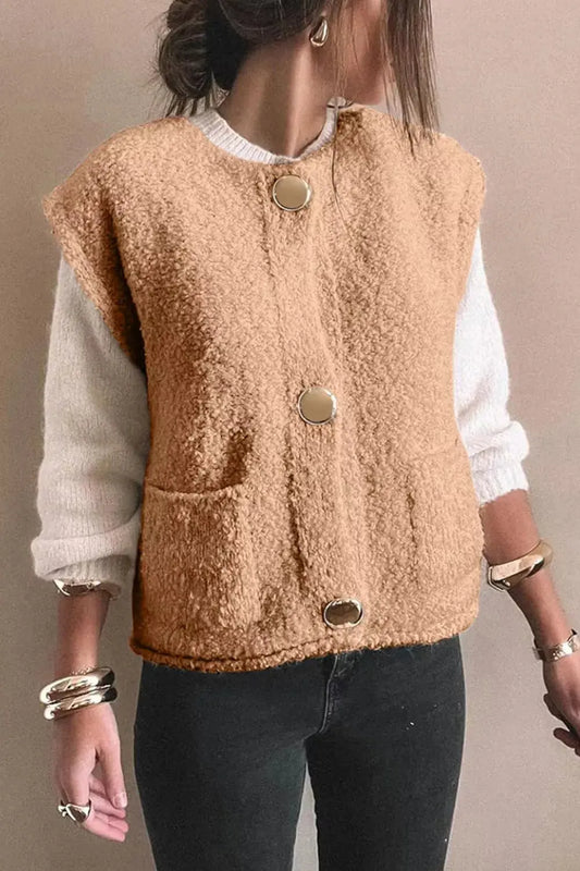 Fleece Button-Down Vest Coat Simply Love