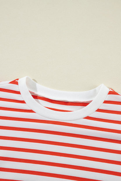 Chic orange stripe oversized crew neck sweatshirt