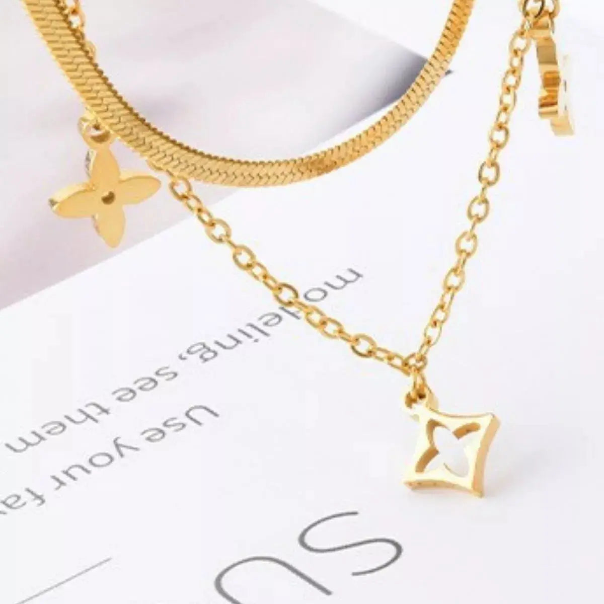 18K Gold Plated Double Layered Charm Necklace With Flower And Star Charms Simply Love