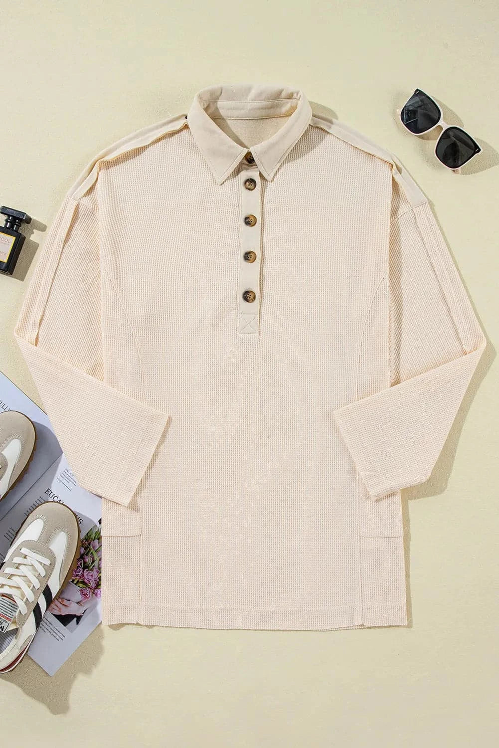 Half Button Long Sleeve TopFeatures: Buttoned
Sheer: Opaque
Stretch: No stretch
Material composition: 75% polyester, 25% cotton
Care instructions: Machine wash cold. Tumble dry low.
Imported

Love Salve Half Button Long Sleeve TopShirts