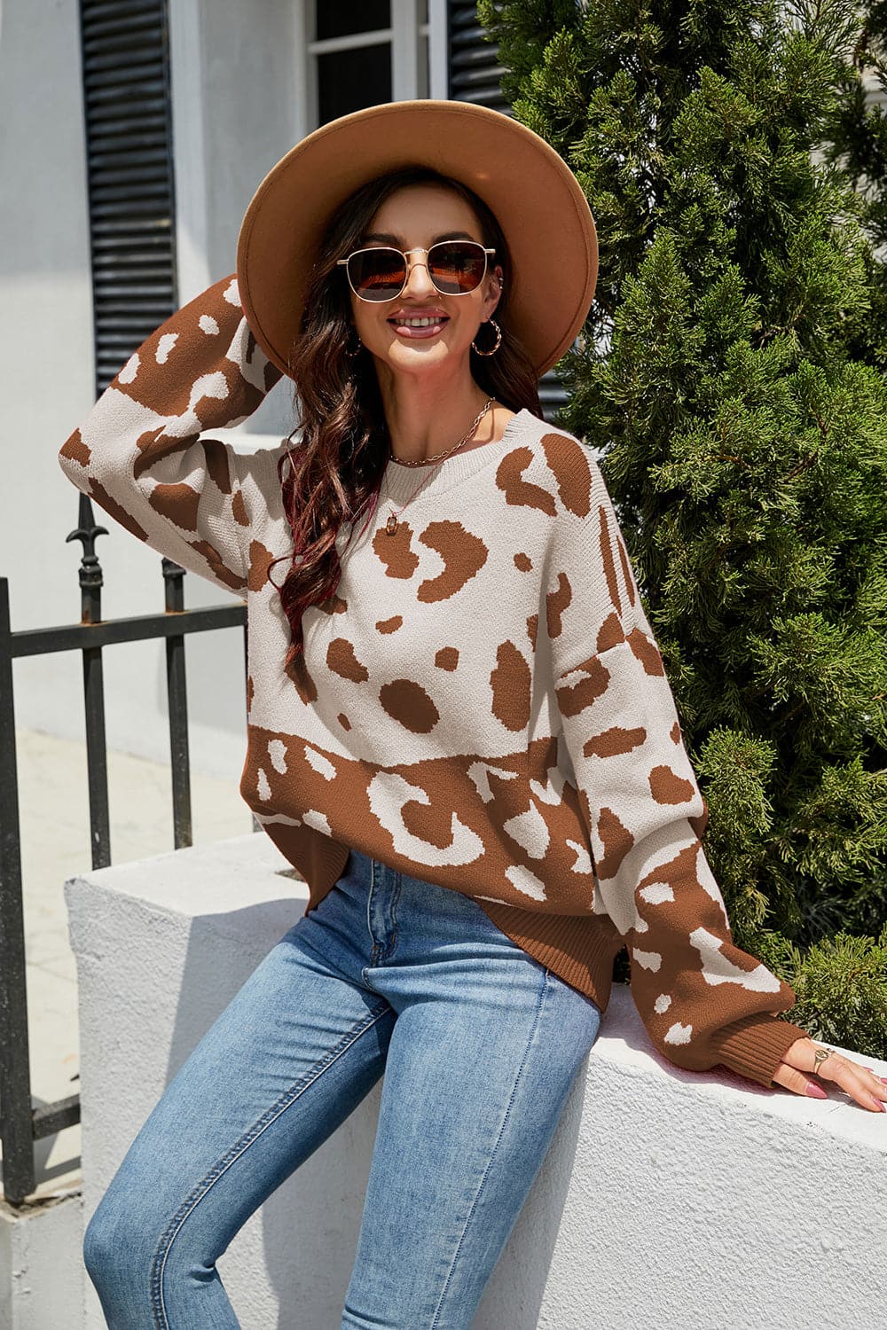 Leopard Drop Shoulder Sweater.