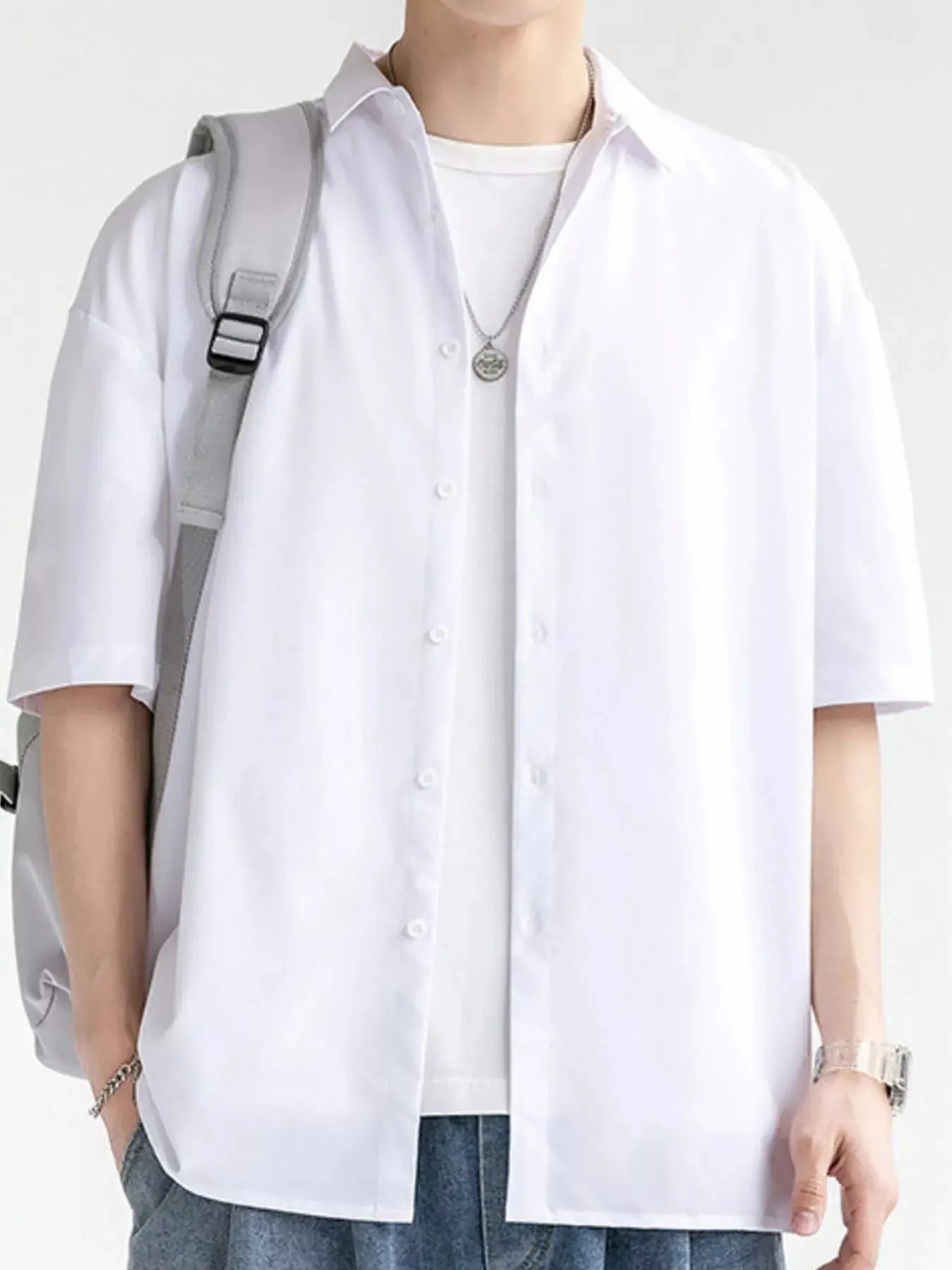 Men's Plus Size Solid Color Casual Short Sleeve Shirt Simply Love