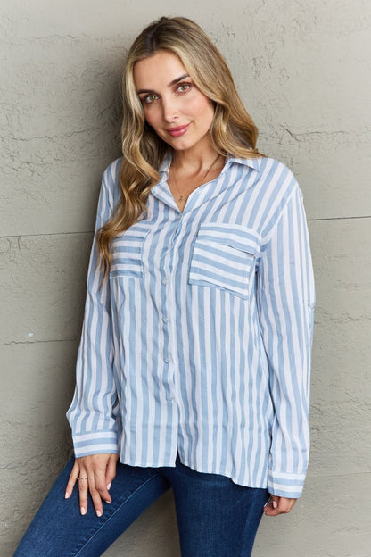 Ninexis timeless elegance collared striped button-down shirt