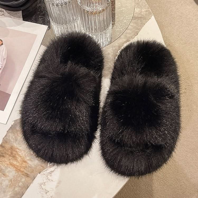 Fuzzy open toe platform slippers