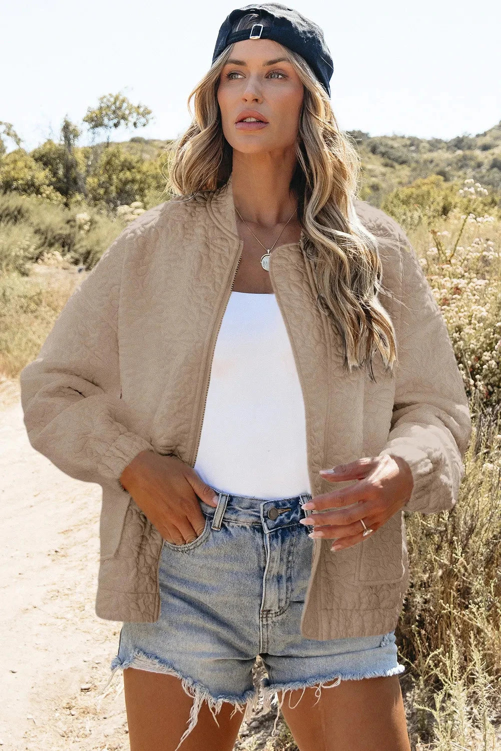 Baseball Collar Floral Quilted Jacket Coco’s Tee Boutique