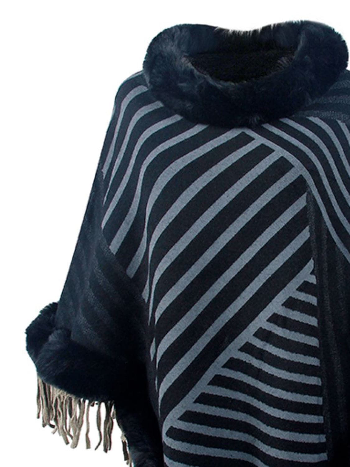 Striped Fringe Hem Poncho.