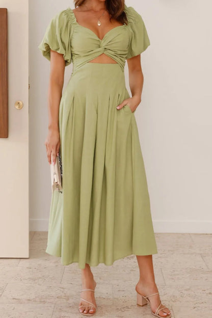 Sweet Serenity Puff Sleeve Midi Dress