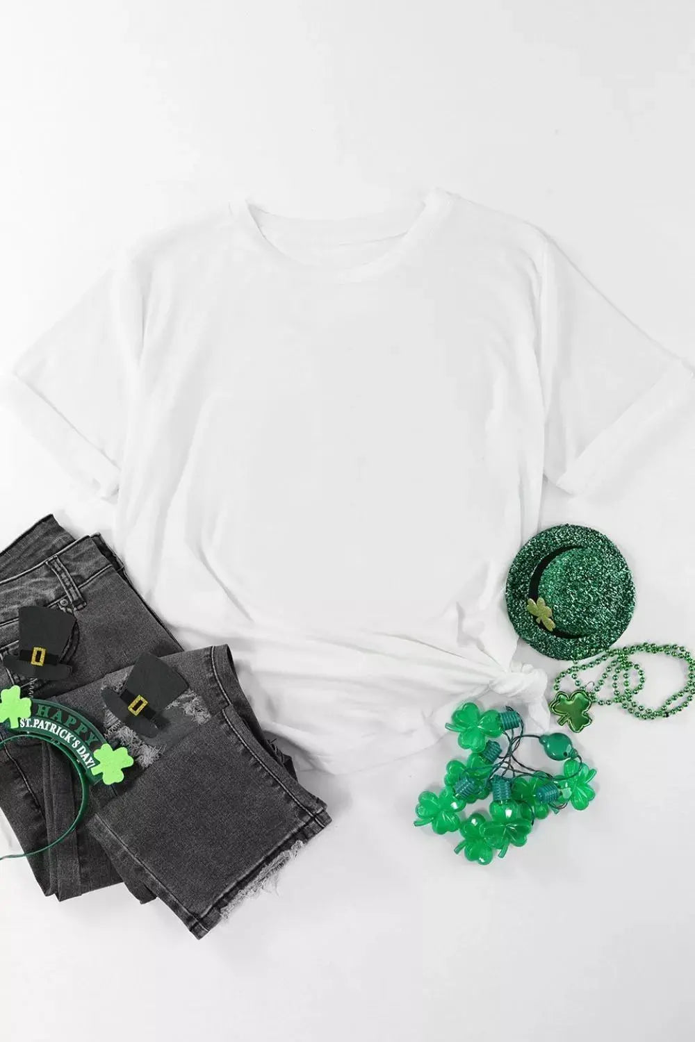 Round Neck Rolled Sleeve T-Shirt Simply Love