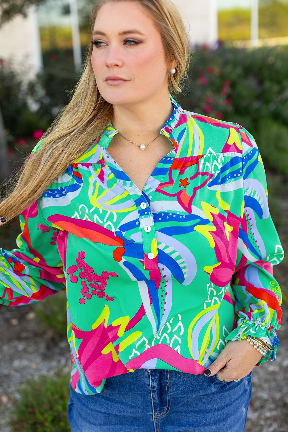 Green abstract plus size blouse