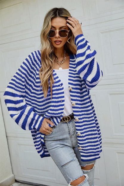 Angel Wings Striped Button Up Long Sleeve Cardigan