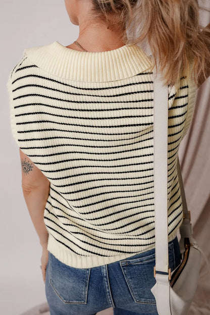 Stripe Turn-Down Johnny Collar Sweater Vest