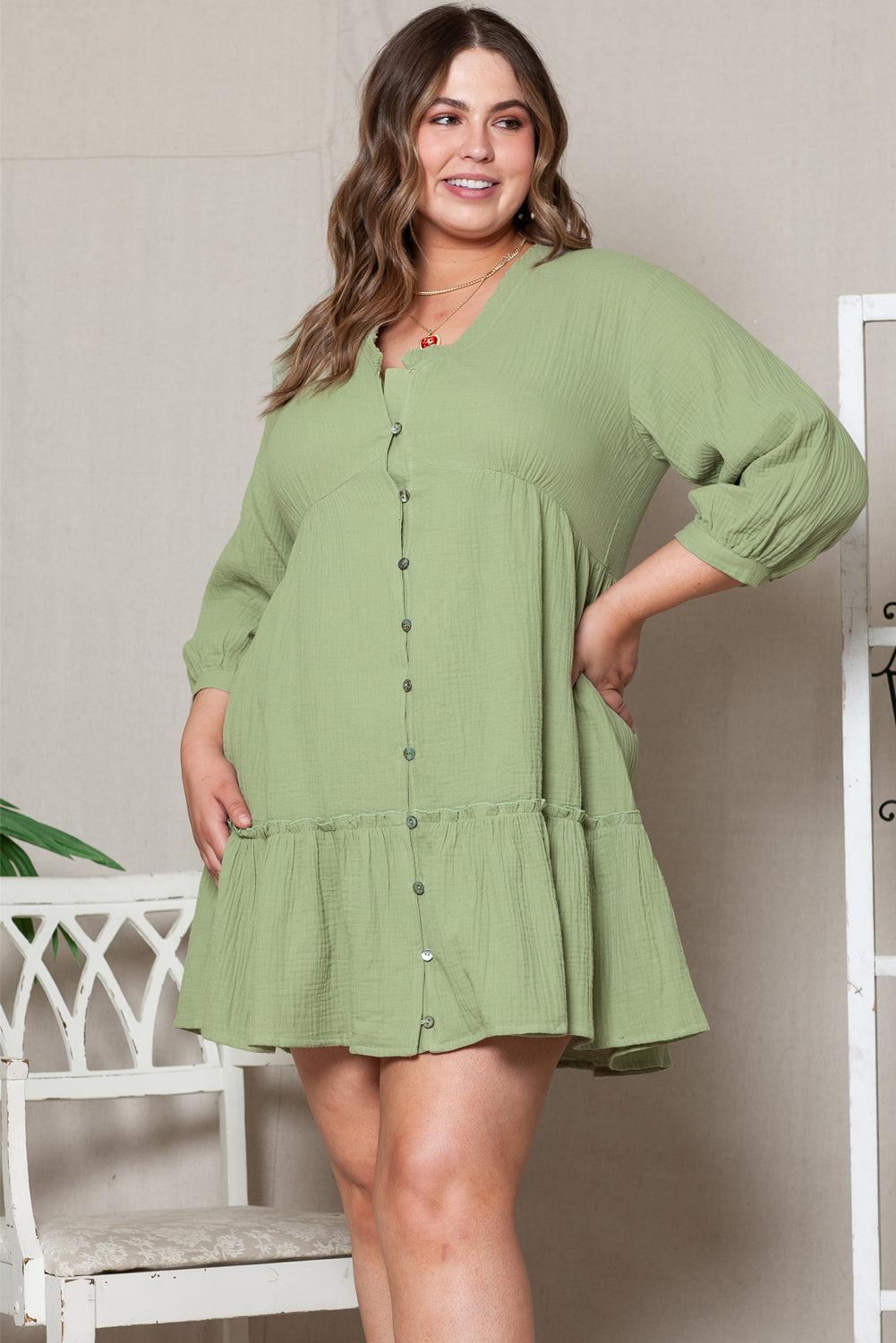 Chic green plus size mini dress