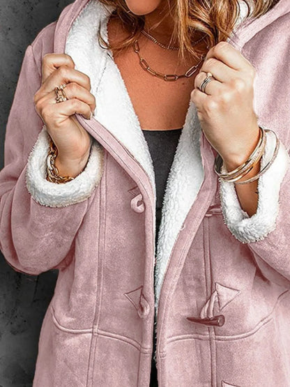 Full Size Cozy Sherpa Lined Toggle Coat with Hood Plus Size