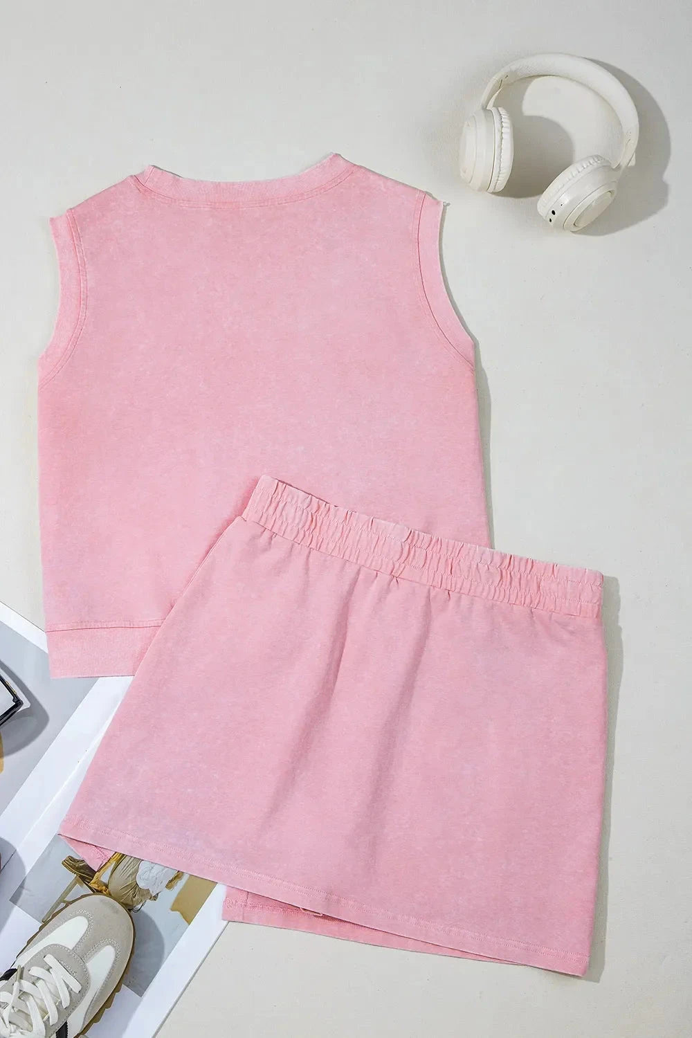 Mineral Wash Cotton Tank Top and Slit Skort Set Simply Love