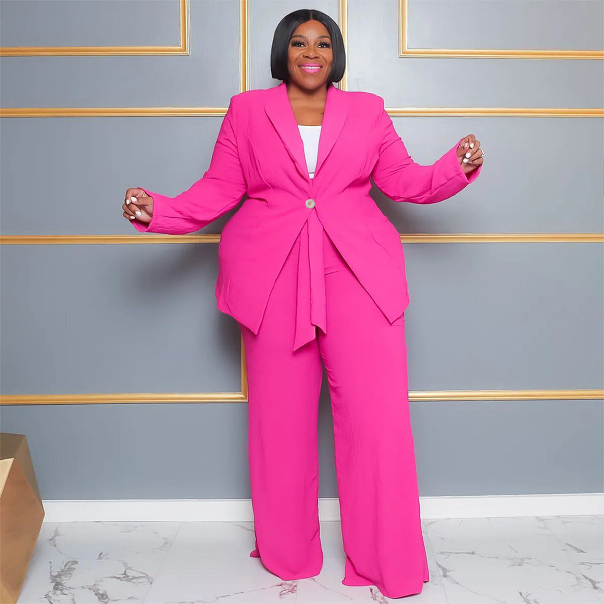 Casual Long Sleeve Pants Lace-up Two-piece Set Divine Design4U