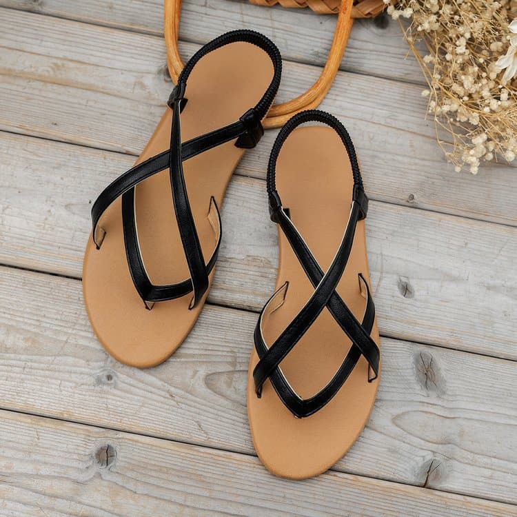 PU Leather Crisscross Flat Sandals.