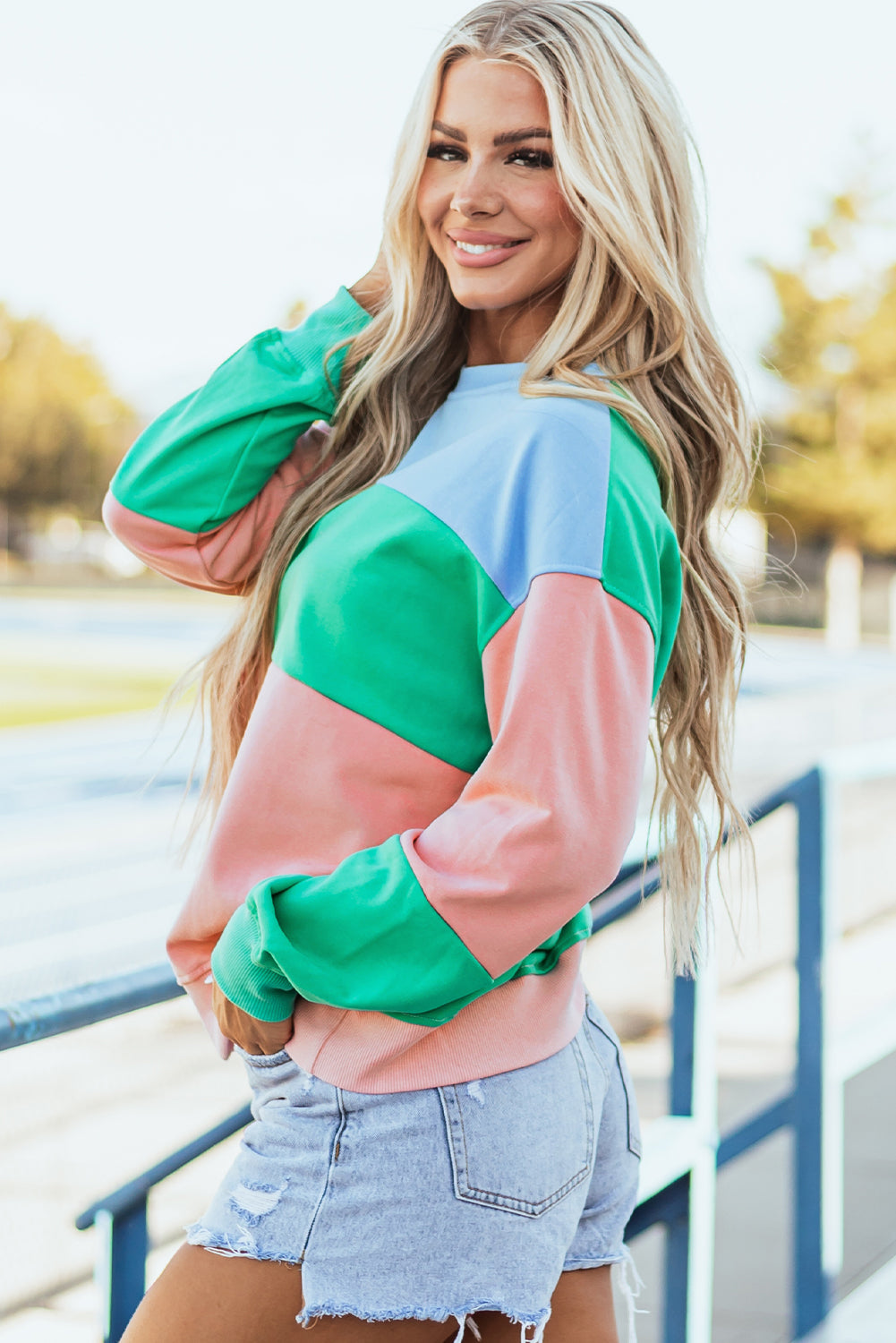 Samantha Patchwork Colorblock Sweatshirt for Cozy Casual Style - Love Salve 