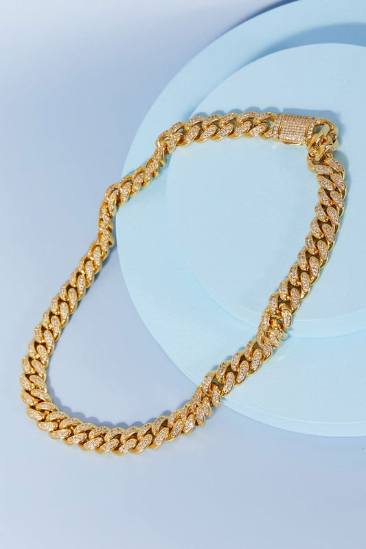Brass curb chain necklace with cz accents - Love Salve 