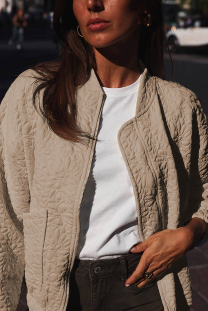 Chic quilted floral jacket in light beige