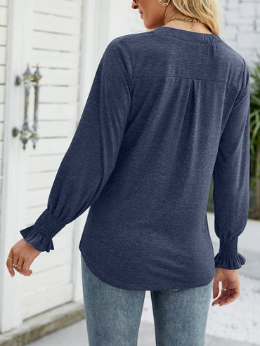 Full Size Notched Long Sleeve T-Shirt.