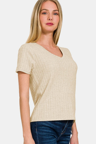 Zenana Ribbed Short Sleeve T-Shirt.