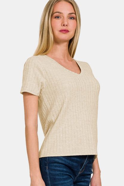 Zenana Ribbed Short Sleeve T-Shirt.