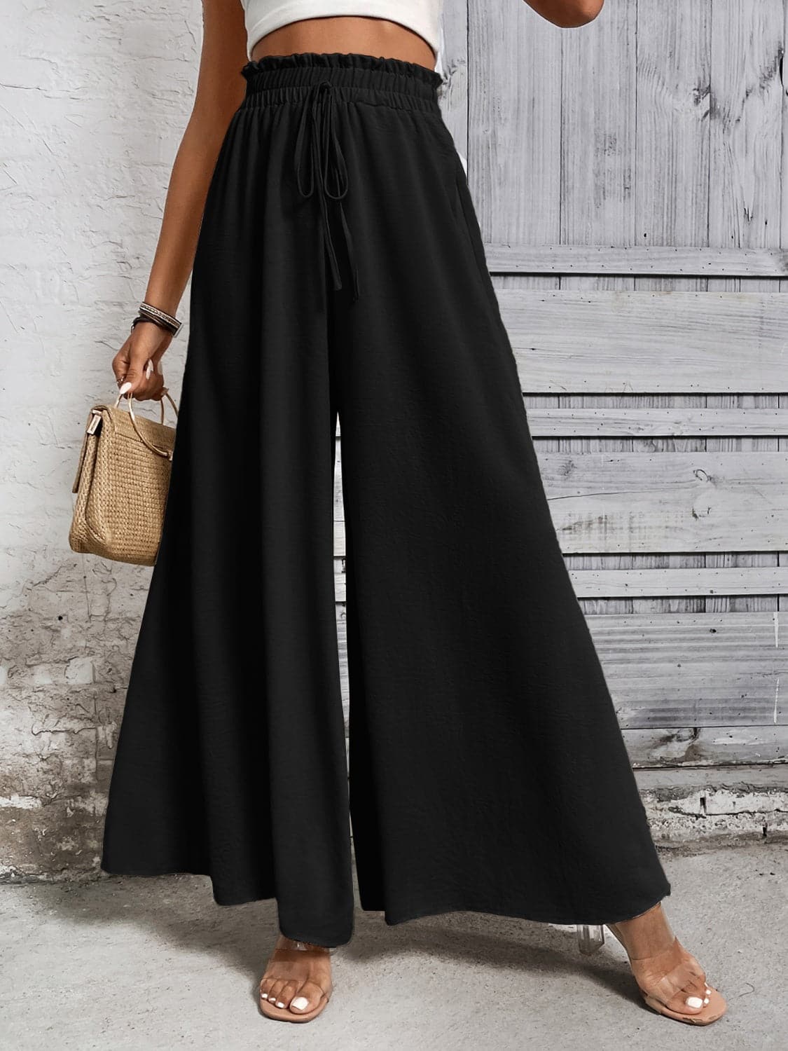 Tied High Waist Wide Leg Pants.