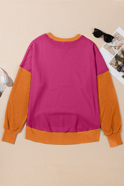 Contrast Round Neck Long Sleeve Sweatshirt.