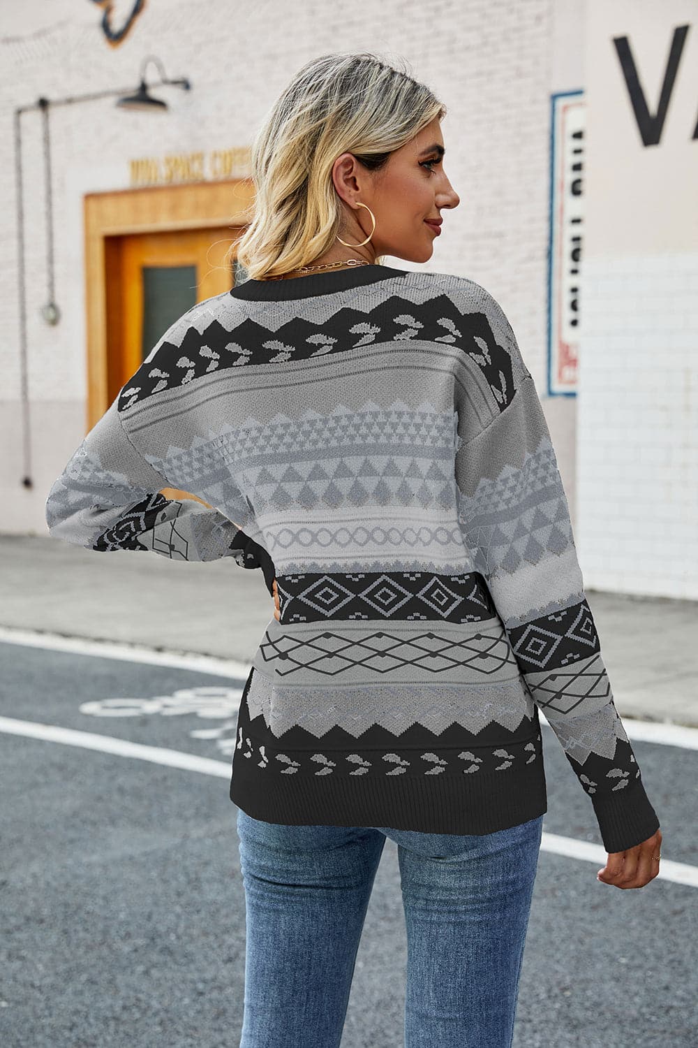 Round Neck Drop Shoulder Sweater.