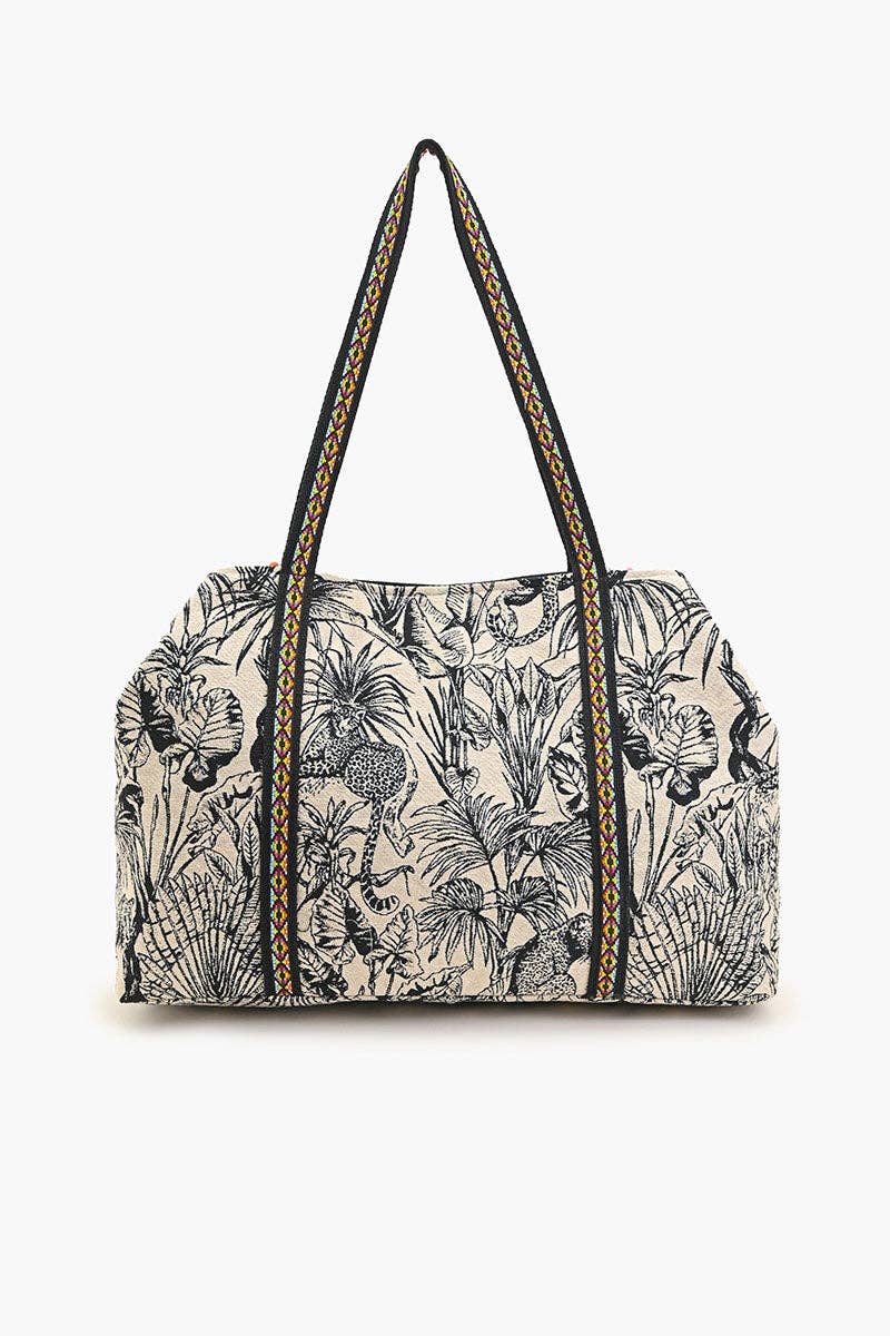 Tropical Leopard Embellished Tote With Luxe Cotton Jacquard Fitkitty Culture Athleisure Wear, Yoga Wear & Women's Clothing
