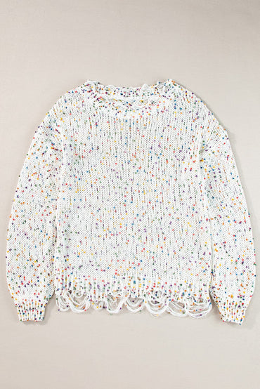 Confetti Round Neck Dropped Shoulder Sweater.