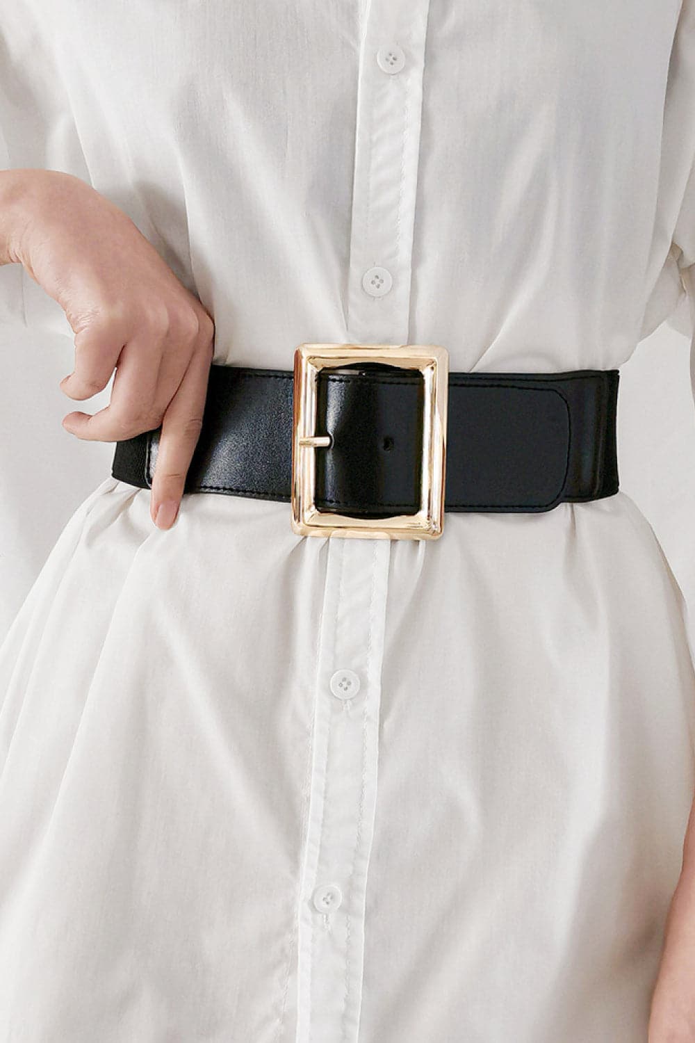 Rectangle Buckle Elastic Wide Belt.