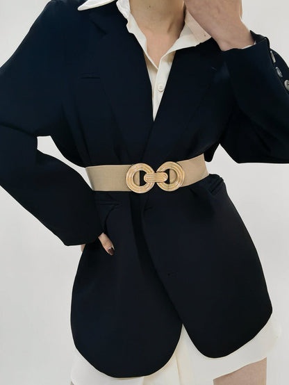 Geometric Buckle Elastic Wide Belt.